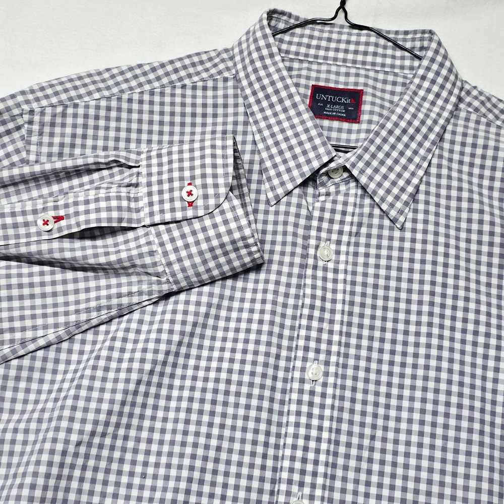 UNTUCKit Button Down Shirt Mens XL Grey Gingham Check Long Sleeve Cotton